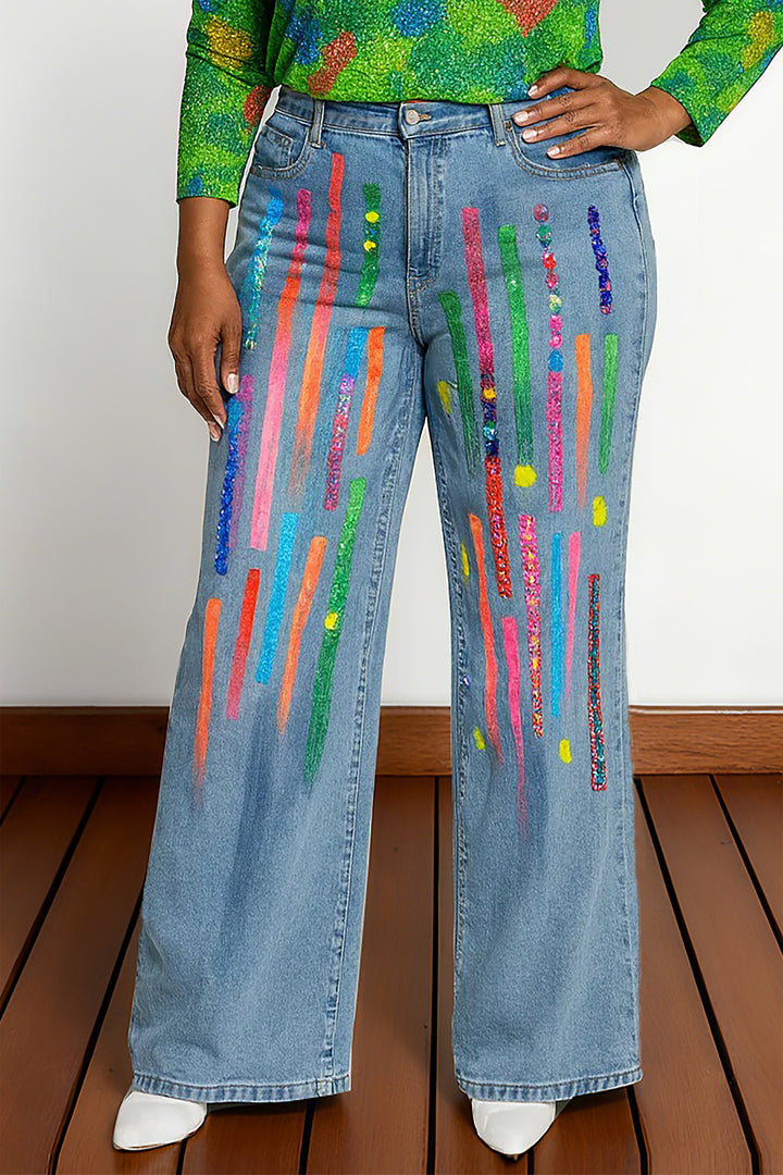 Striking Sequin Splash Wide Leg Jeans