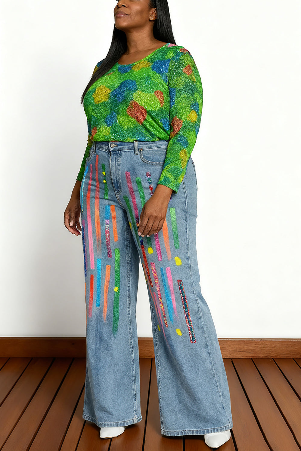 Striking Sequin Splash Wide Leg Jeans