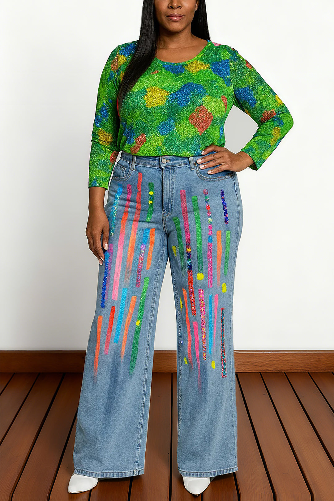 Striking Sequin Splash Wide Leg Jeans