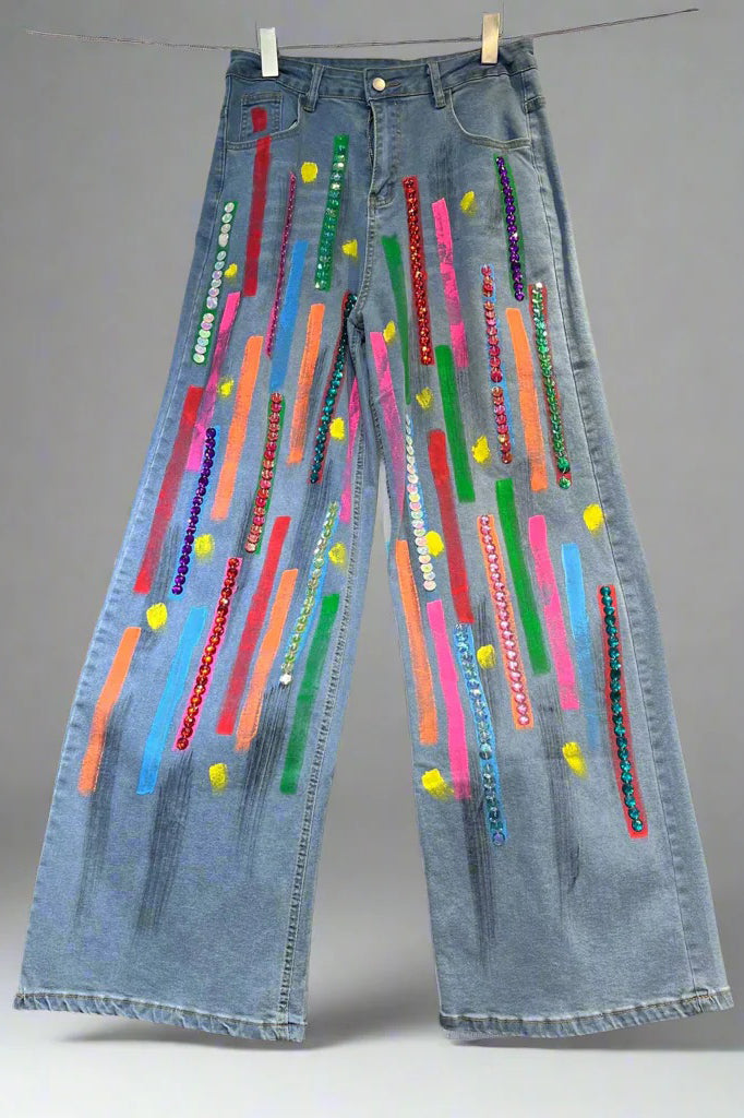 Striking Sequin Splash Wide Leg Jeans