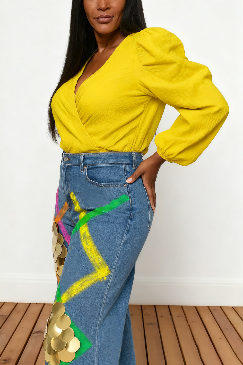 Fashionable Splash High Waist Wide Leg Jeans
