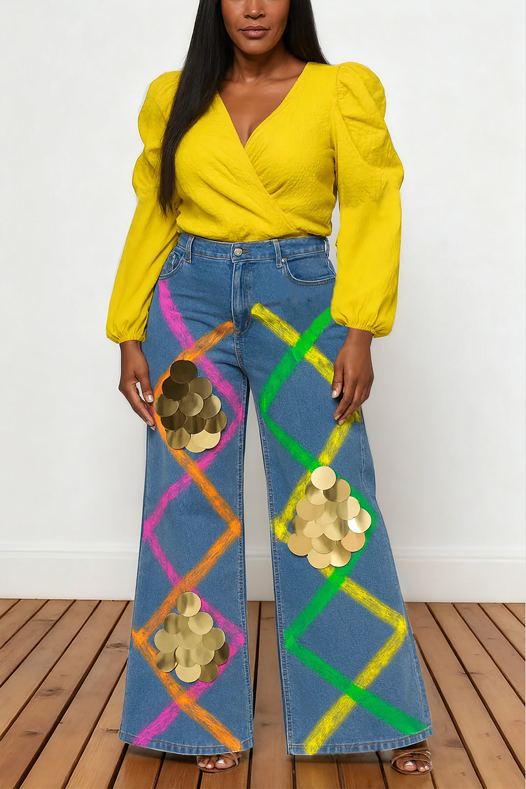 Fashionable Splash High Waist Wide Leg Jeans