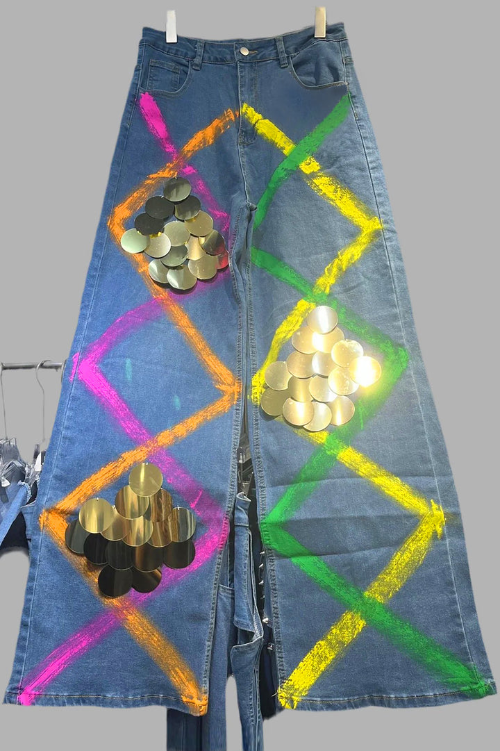 Fashionable Splash High Waist Wide Leg Jeans