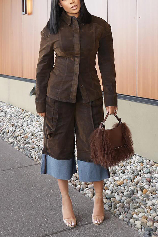 Retro Jacket & Cuffed Wide Leg Ankle Pants Set