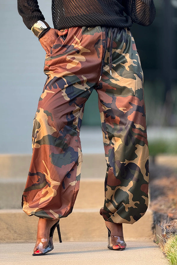Baggy Drawstring High Waist Camouflage Pants
