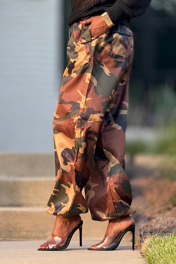 Baggy Drawstring High Waist Camouflage Pants