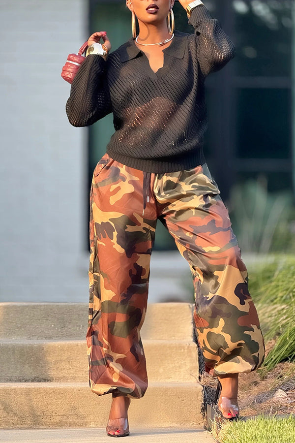 Baggy Drawstring High Waist Camouflage Pants
