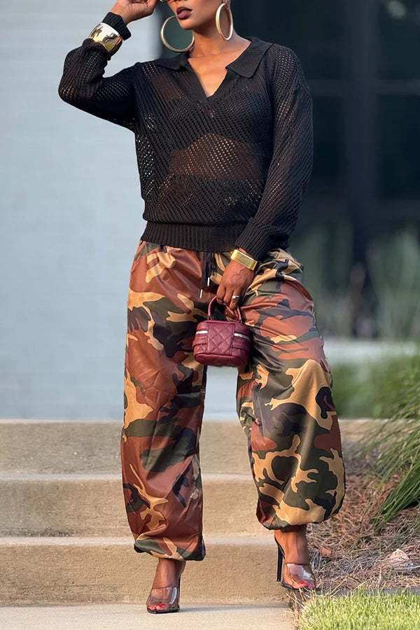 Baggy Drawstring High Waist Camouflage Pants