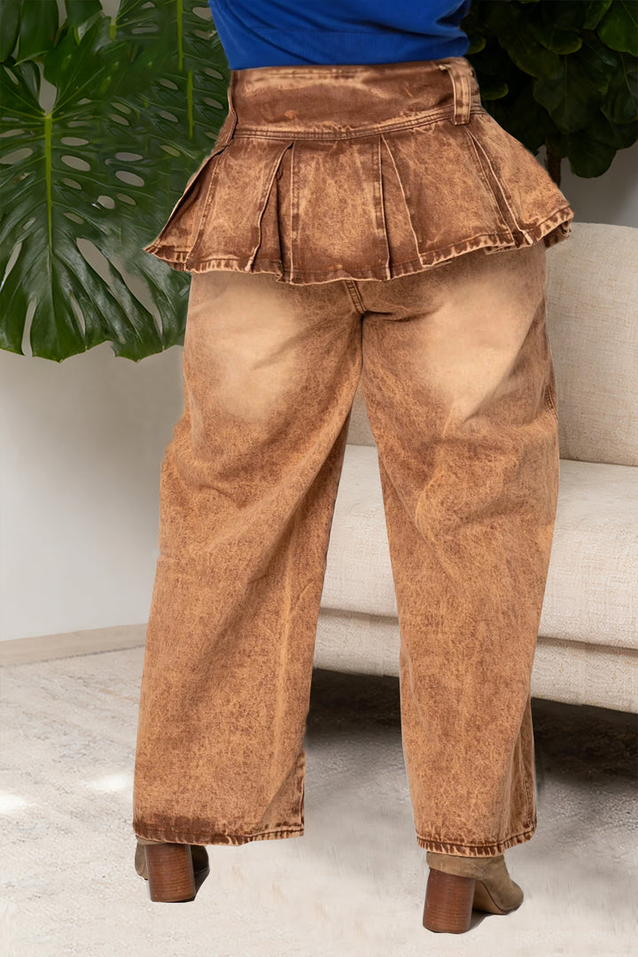 Stylish Pleated Side Zipper Jeans