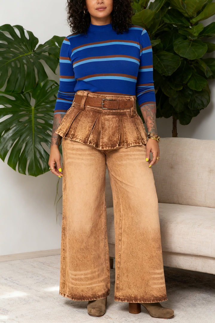 Stylish Pleated Side Zipper Jeans