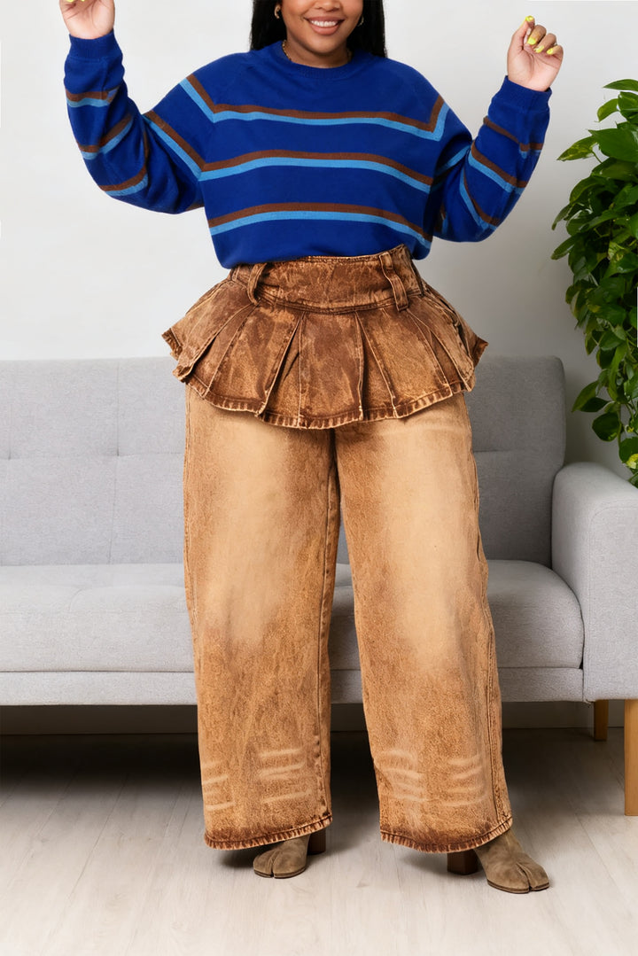 Stylish Pleated Side Zipper Jeans