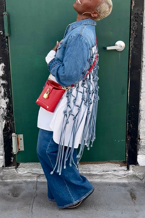 Stylish Flap Pocket Denim Cropped Jacket