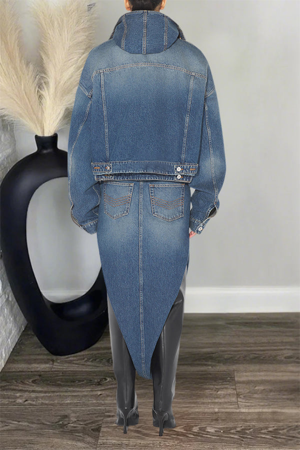 Cool Double Layered Washed Denim Hooded Jacket