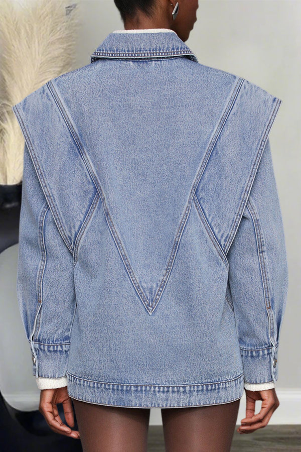 Oversized Single Breasted Patchwork Shoulder Denim Jacket