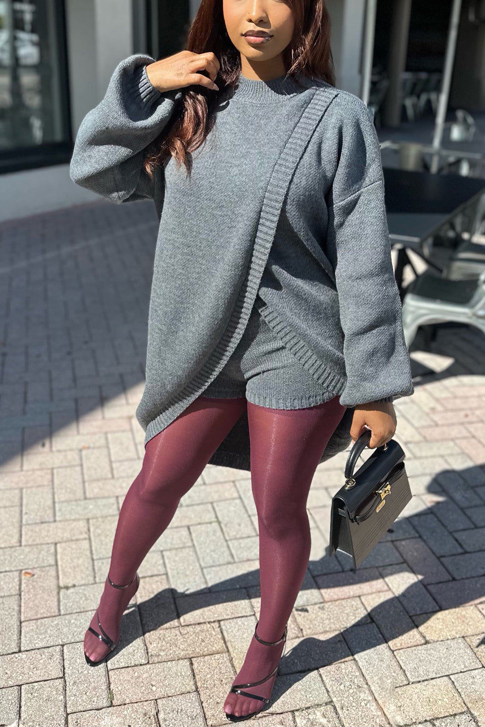 Stylish Cross Slit Front Sweater & Shorts Set