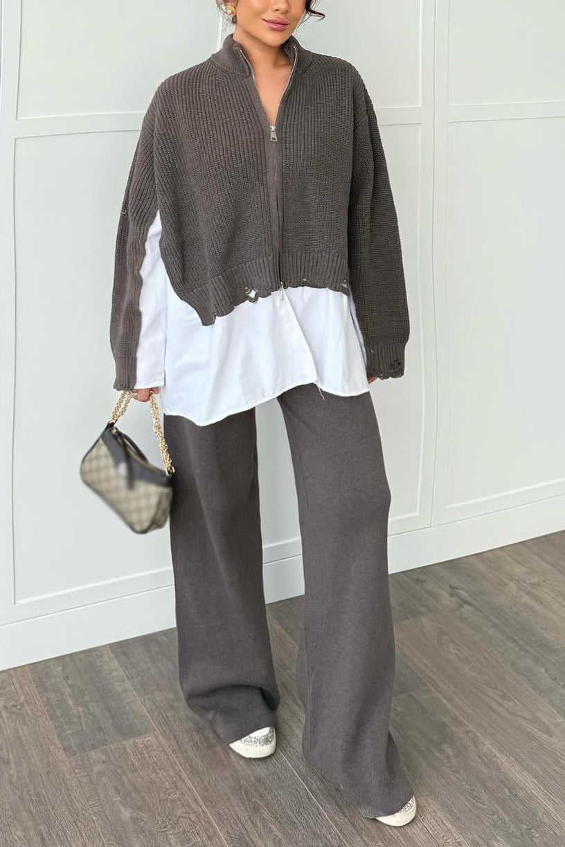 Cozy Patchwork Sweater & Wide Leg Pants Set