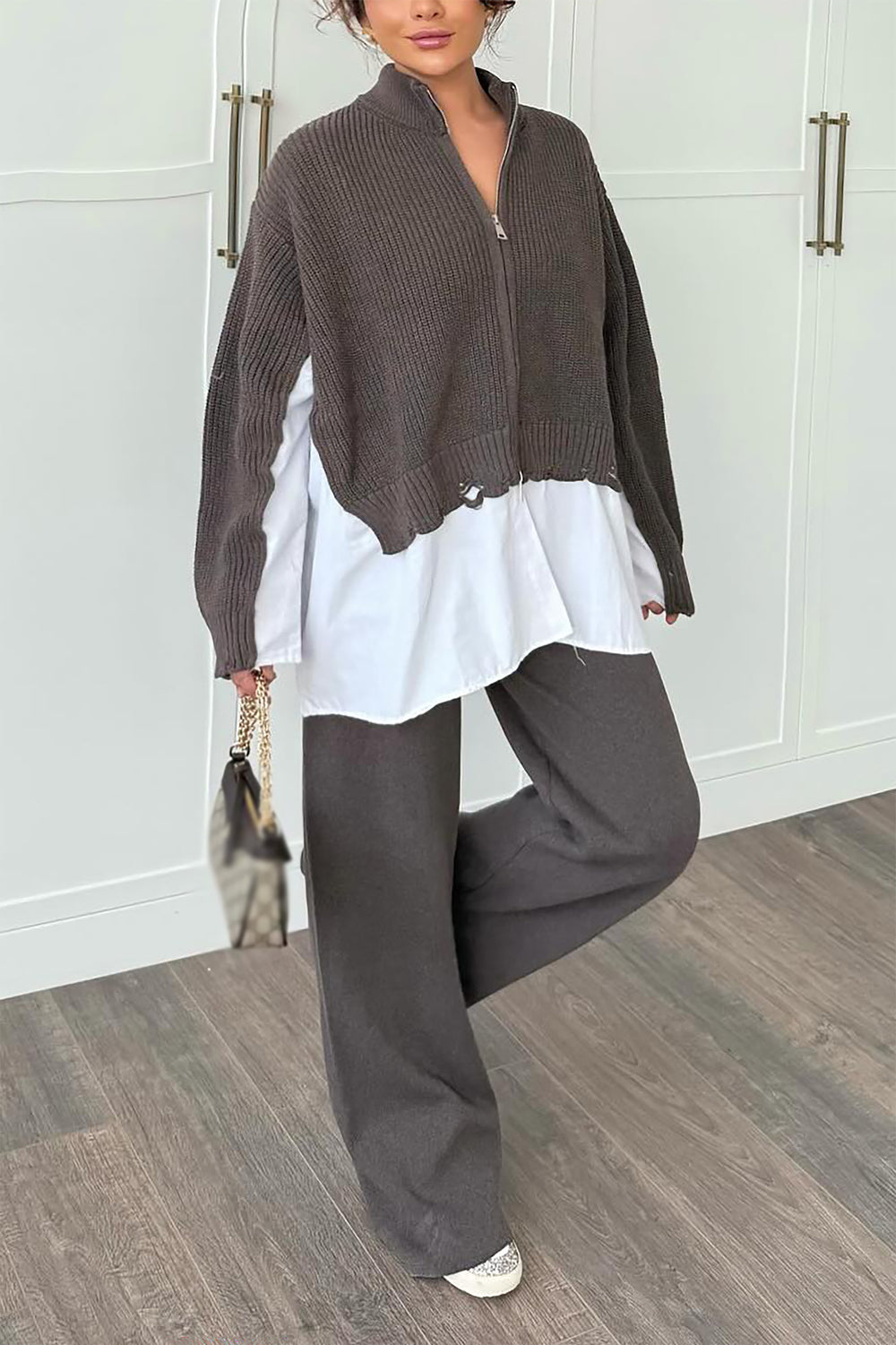 Cozy Patchwork Sweater & Wide Leg Pants Set