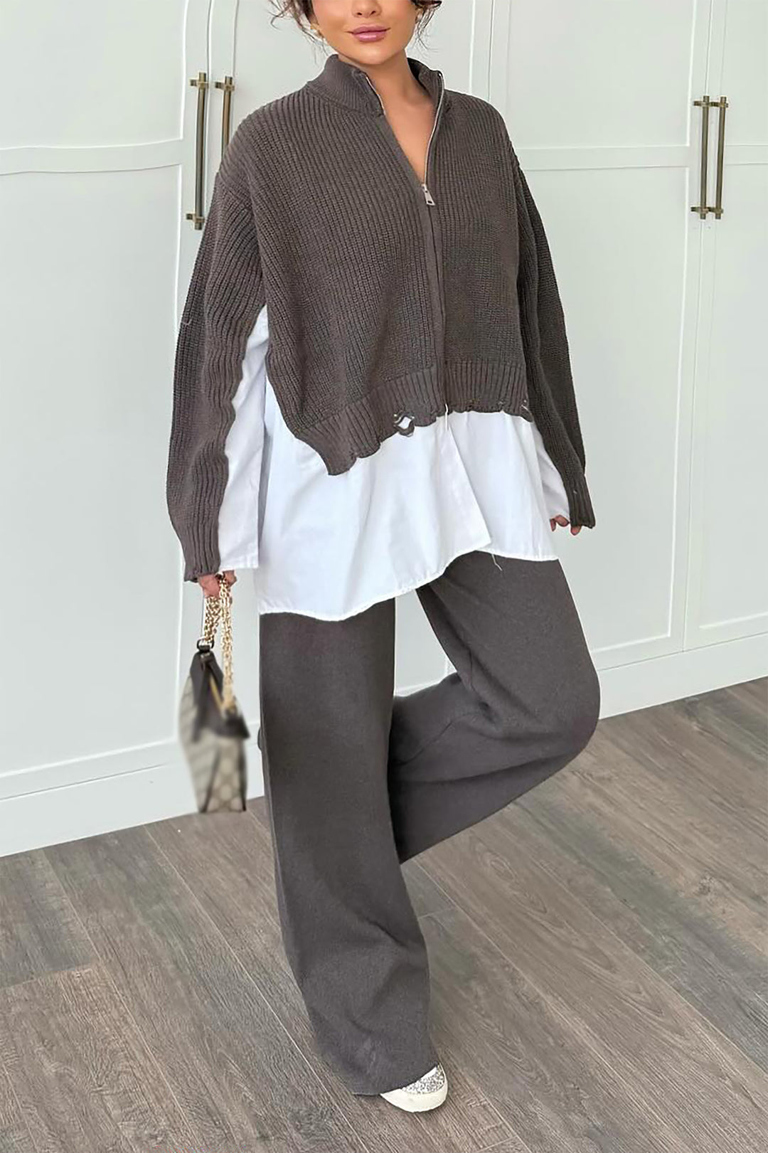 Cozy Patchwork Sweater & Wide Leg Pants Set