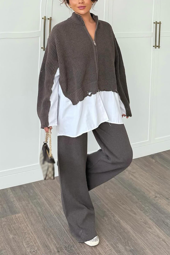 Cozy Patchwork Sweater & Wide Leg Pants Set
