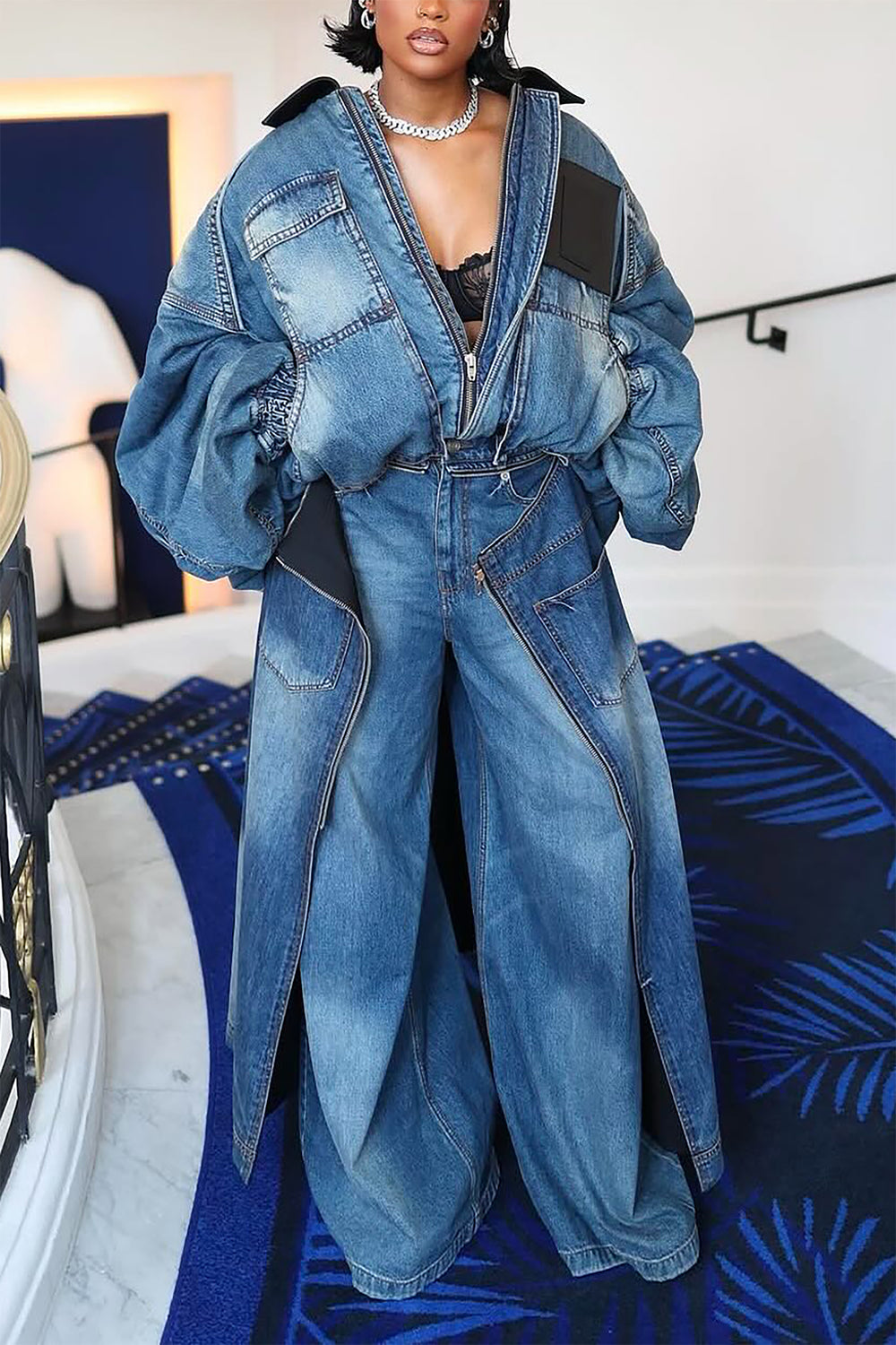 Cool Patchwork High Waist Wide Leg Jeans