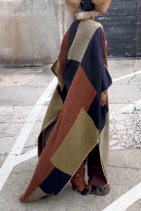 Wild Contrasting Trim Fur Patchwork Cape