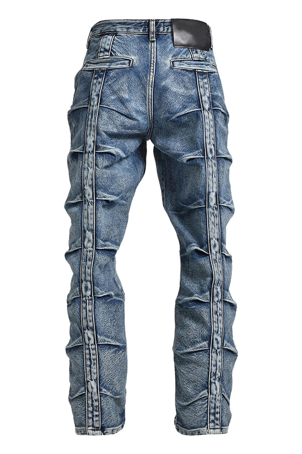 Street Style Button Front Ruched High Waist Jeans