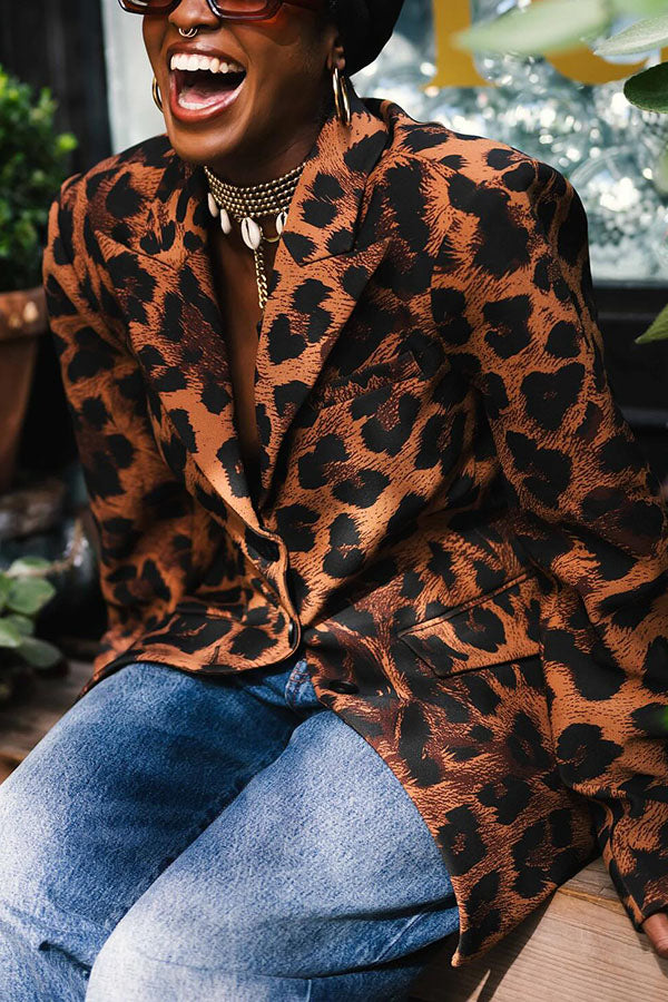 Stylish Leopard Print Faux Pocket Blazer