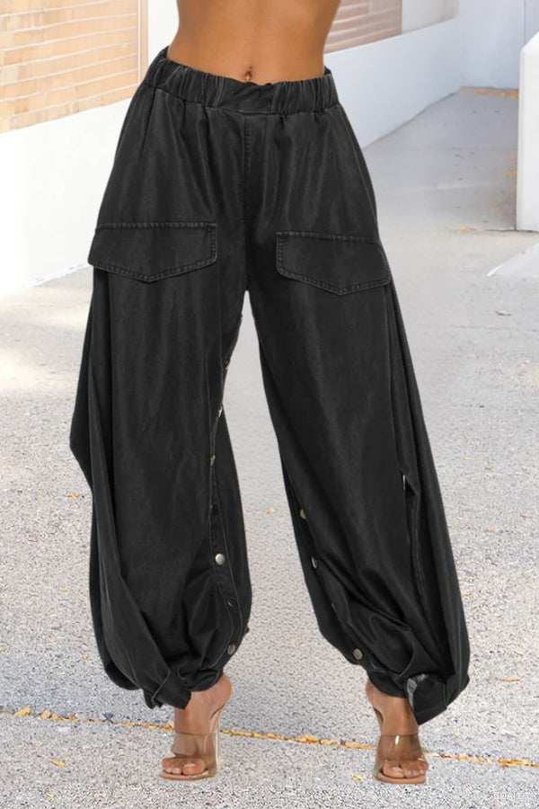Oversized Draped Wide Leg Tapered Ankle Cargo Jeans