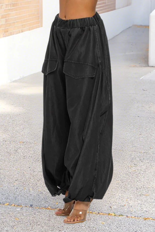 Oversized Draped Wide Leg Tapered Ankle Cargo Jeans