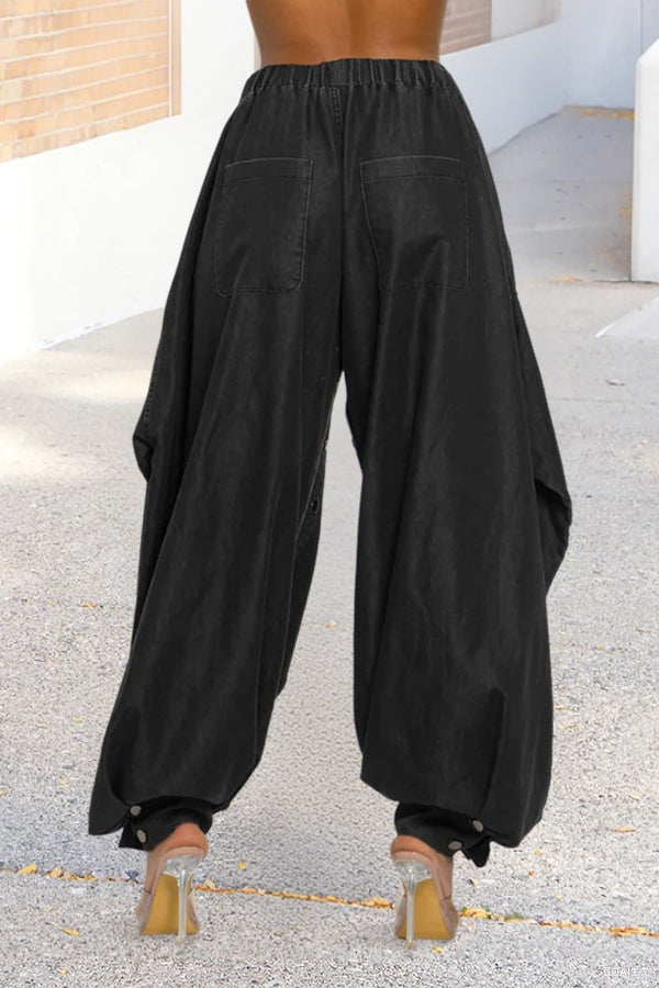 Oversized Draped Wide Leg Tapered Ankle Cargo Jeans