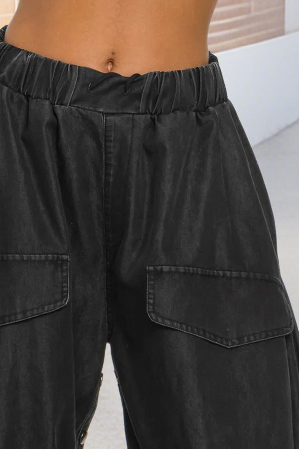 Oversized Draped Wide Leg Tapered Ankle Cargo Jeans