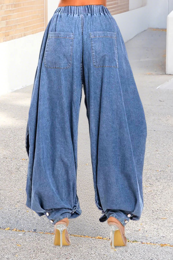 Oversized Draped Wide Leg Tapered Ankle Cargo Jeans