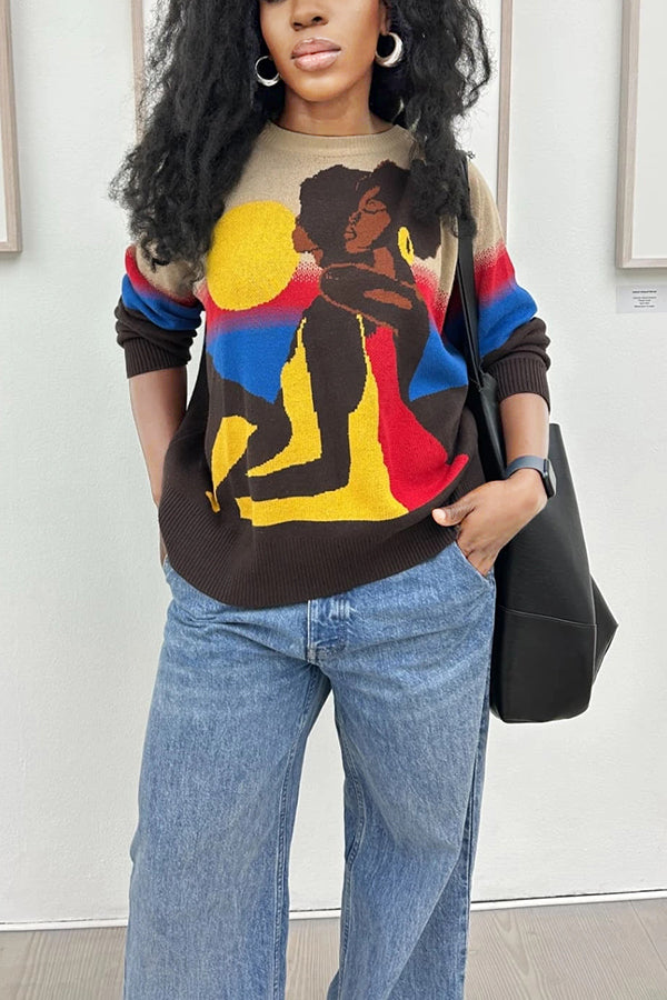 Cozy Multi Tone Character Print Sweater