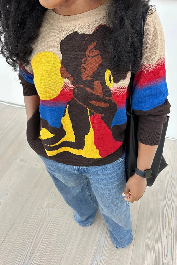Cozy Multi Tone Character Print Sweater