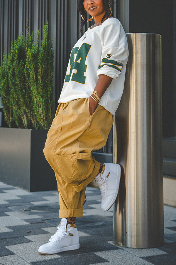 Baggy Drawstring Waist Pocket Wide Leg Pants