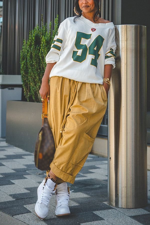 Baggy Drawstring Waist Pocket Wide Leg Pants