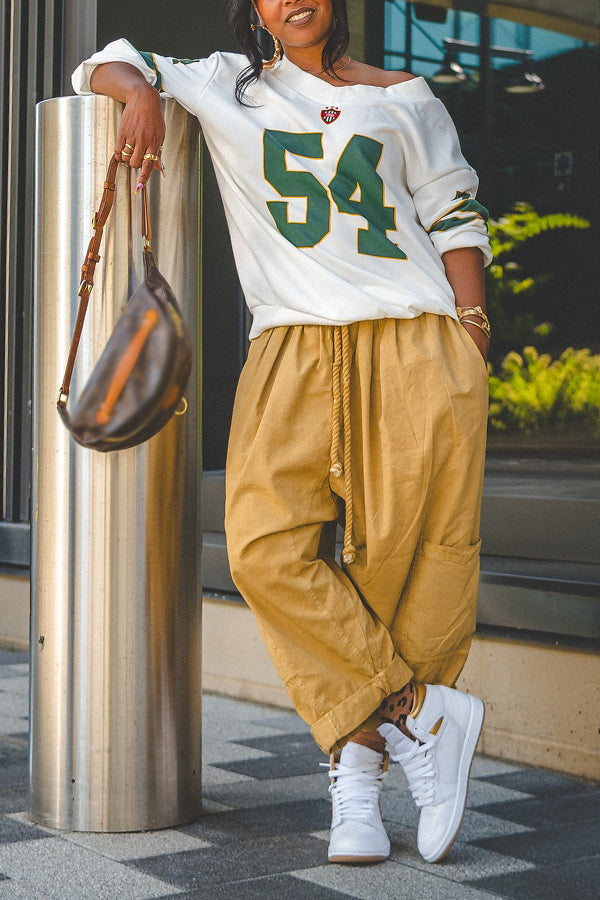 Baggy Drawstring Waist Pocket Wide Leg Pants