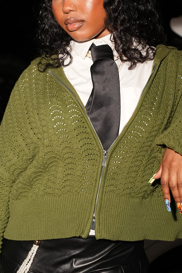 Stylish Cropped Zip Detail Hooded Sweater
