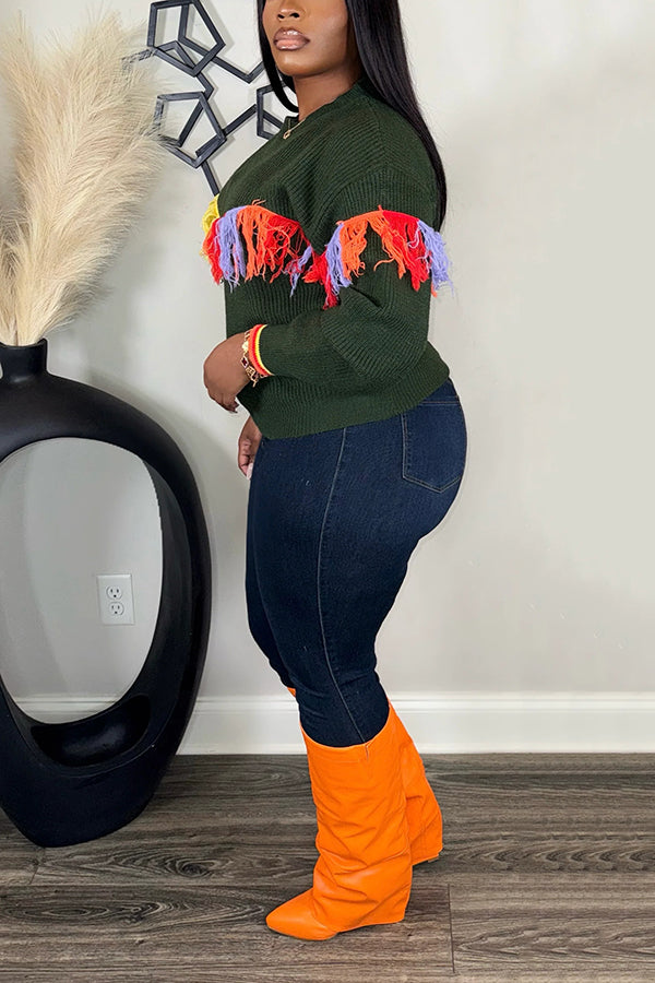 Eye Catching Colorful Fringe Patchwork Sweater