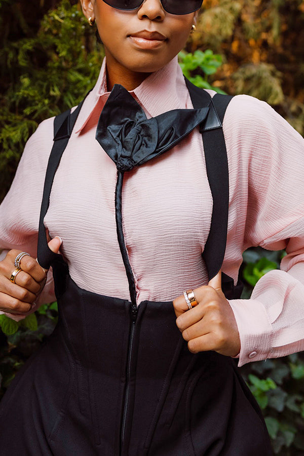 Fashionable 3d Flower Long Sleeved Shirt & Wide Leg Overalls Set