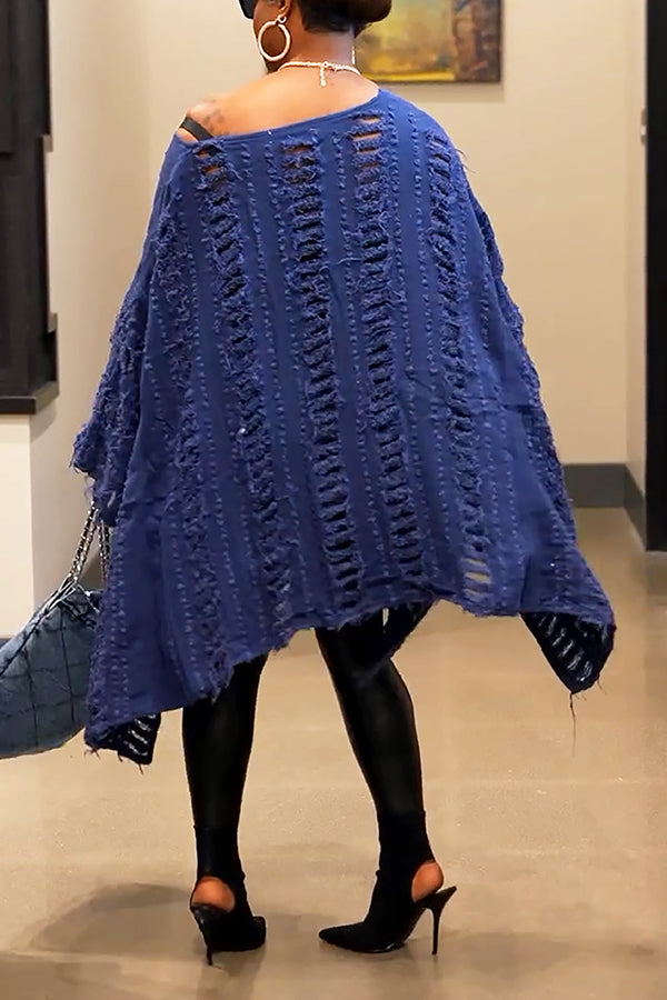 Oversized Irregular Ripped Raw Edge Denim Top