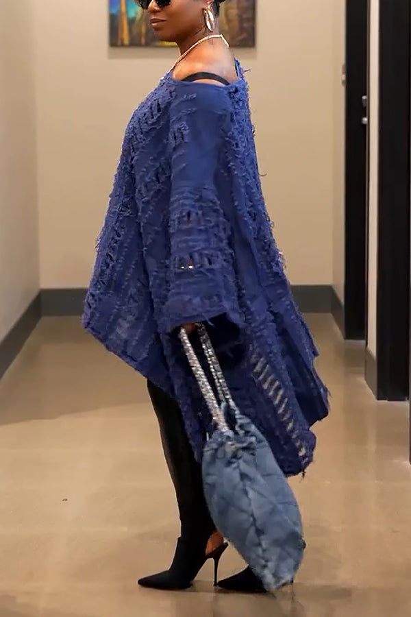 Oversized Irregular Ripped Raw Edge Denim Top