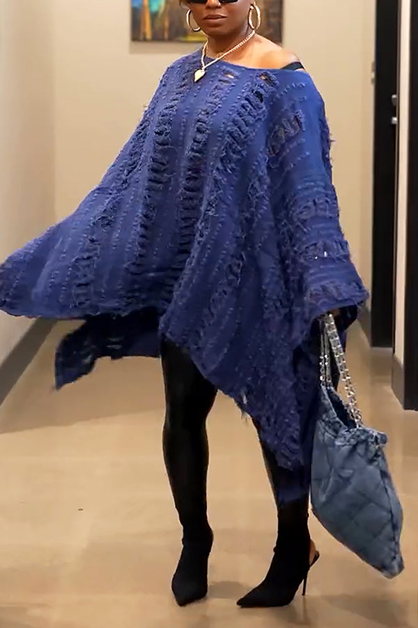 Oversized Irregular Ripped Raw Edge Denim Top