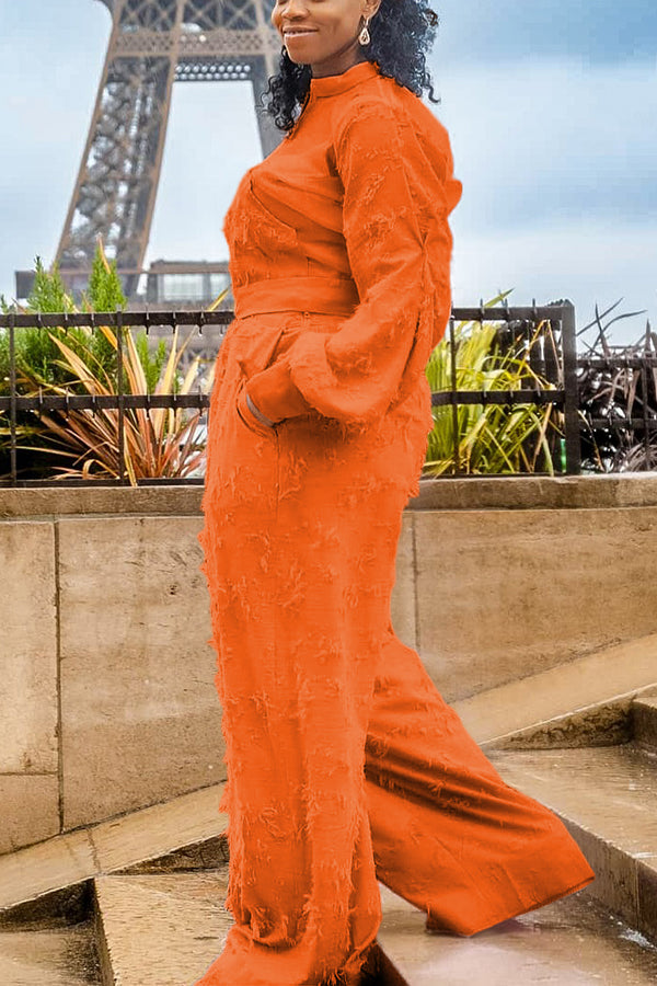 Chic Plush Patchwork Jacket & Wide Leg Pants Set