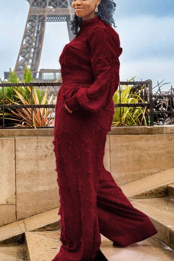 Chic Plush Patchwork Jacket & Wide Leg Pants Set