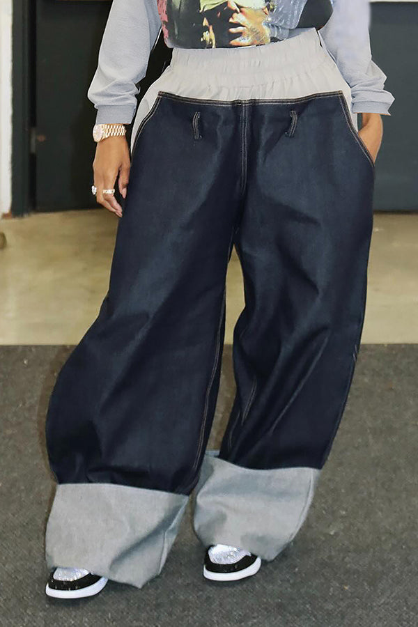 Baggy Patchwork High Rise Wide Leg Jeans