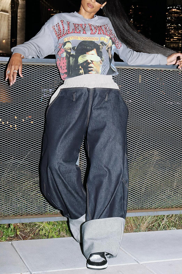 Baggy Patchwork High Rise Wide Leg Jeans