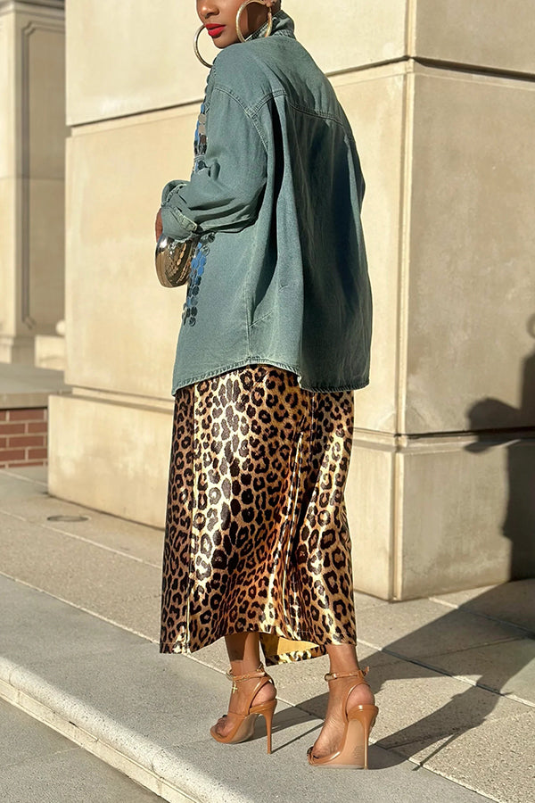 Striking Sequin Patchwork Faux Pocket Denim Jacket