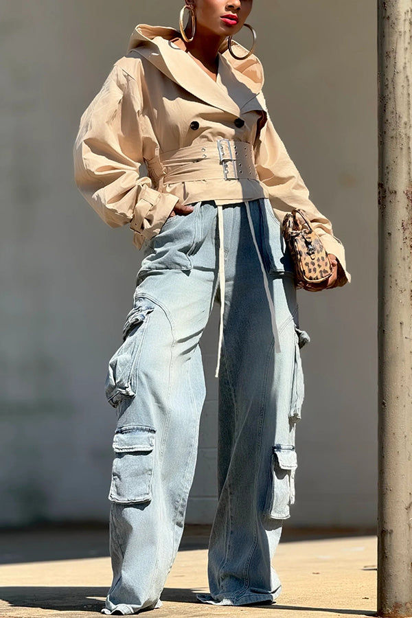 Casual Double Breasted Belted Hooded Trench