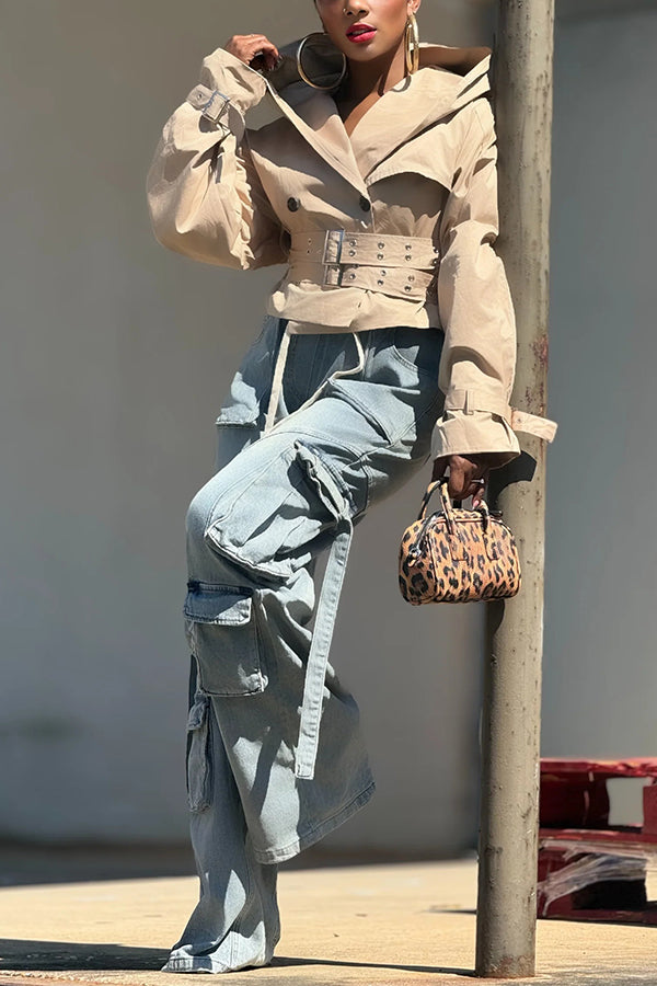 Casual Double Breasted Belted Hooded Trench